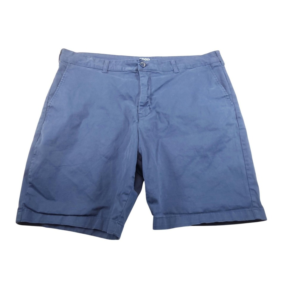 IZOD Saltwater Mens 40 Blue‎ Chino Shorts Flat Front Canvas Stretch 10 In